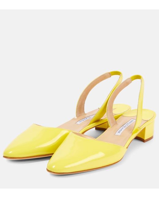 Manolo Blahnik Yellow Aspro 30 Patent Leather Slingback Pumps