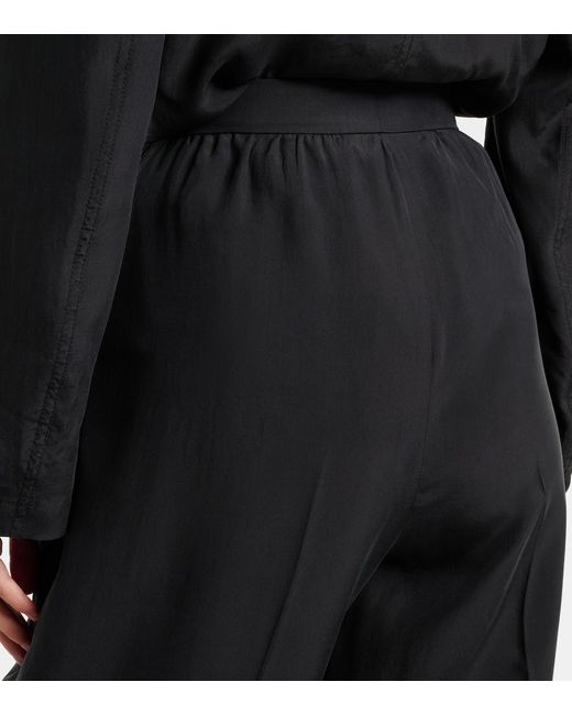 Saint Laurent Black Pleated Silk Straight Pants