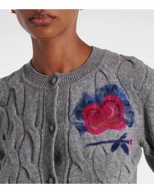 Erdem Gray Cable-Knit Wool-Blend Cardigan