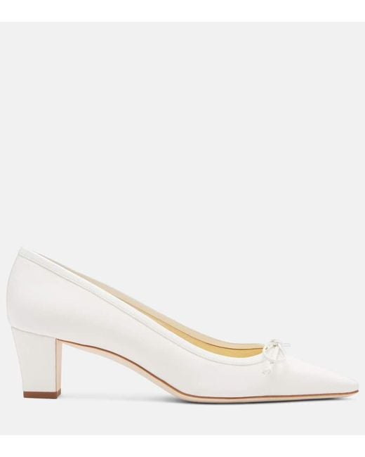 Manolo Blahnik White Martebal 50 Bow-Detail Leather-Trimmed Pumps
