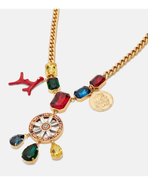 Dolce & Gabbana White Carretto Embellished Pendant Necklace