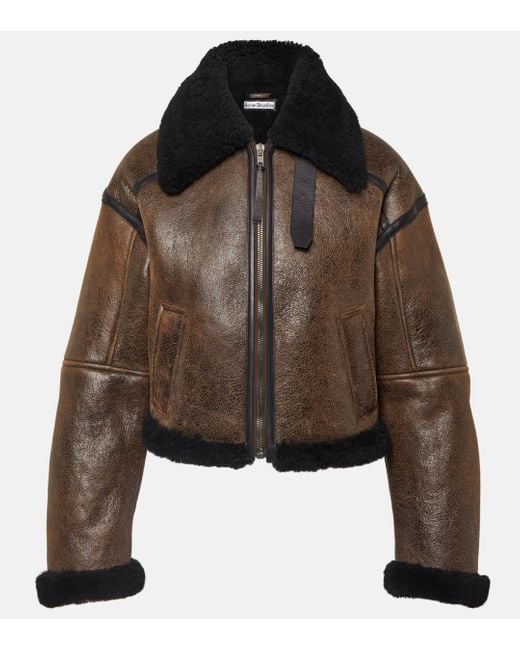 Acne Brown New Lete Leather And Shearling Jacket