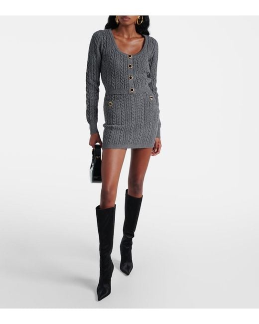 Alessandra Rich Gray Cable-Knit Wool Miniskirt