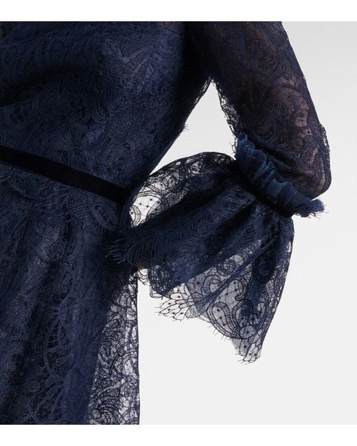 Costarellos Blue Ruched Lace Gown