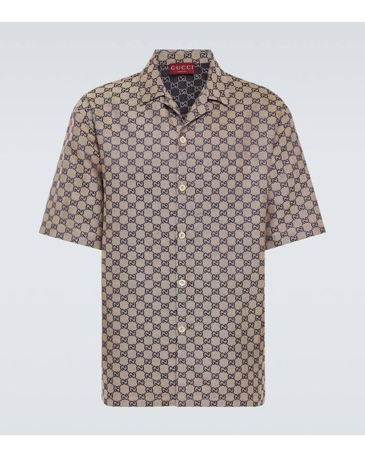 Camicia bowling GG in misto lino di Gucci in Natural da Uomo