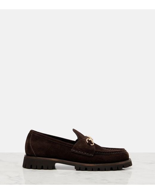 Gucci Black Sylke Horsebit Suede Loafers