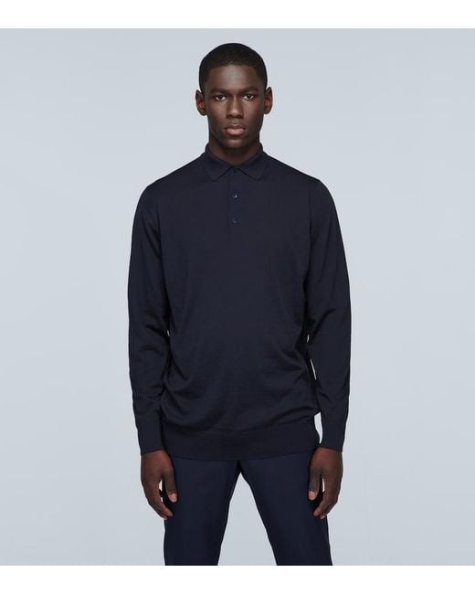 Loro Piana Blue Ml Long-Sleeved Wool Polo Shirt for men