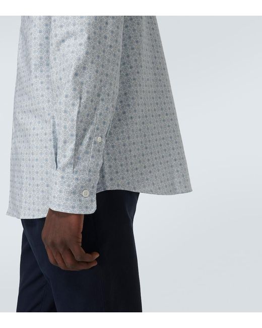 Camicia in cotone con stampa di Brunello Cucinelli in Blue da Uomo