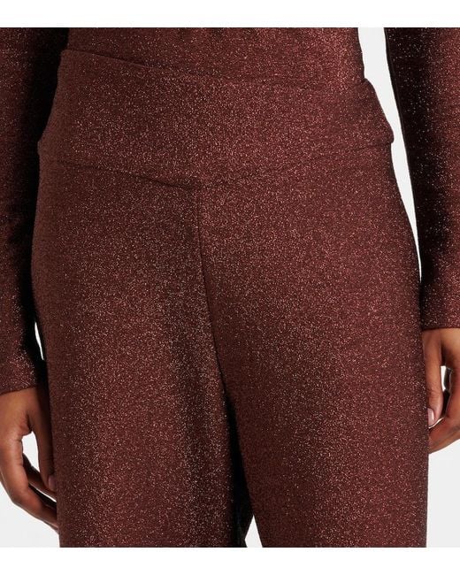 Johanna Ortiz Red Lame High-Rise Wide-Leg Pants