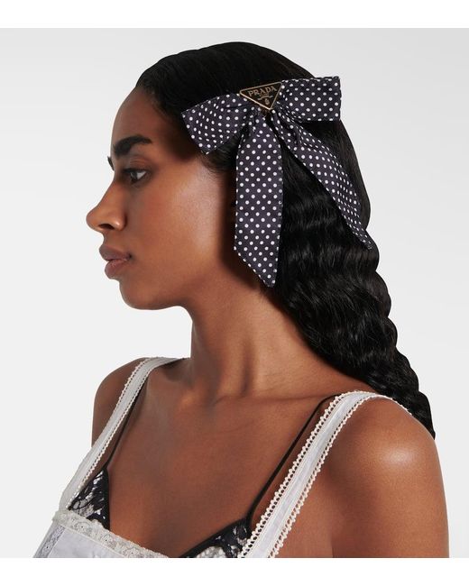 Prada Blue Bow-Detail Polka-Dot Hair Clip
