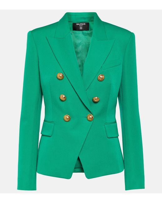 Balmain Green Virgin Wool Button-detail Blazer