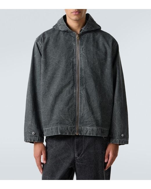 A.PRESSE Black Vintage Hooded Distressed Denim Jacket for men