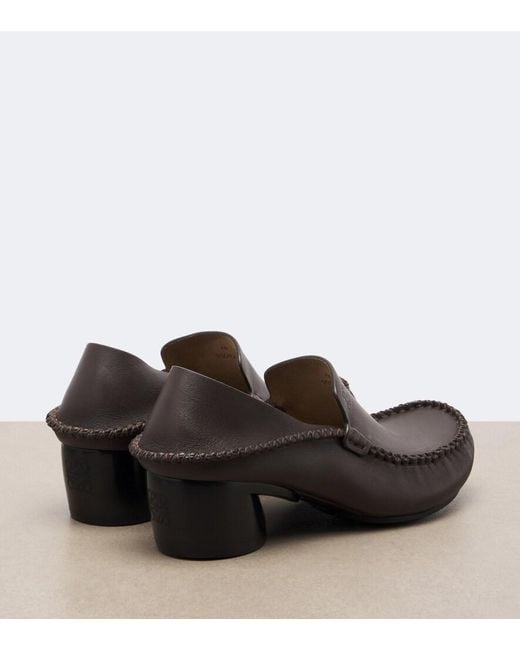 Loewe Brown Oval Leather Loafer Pumps