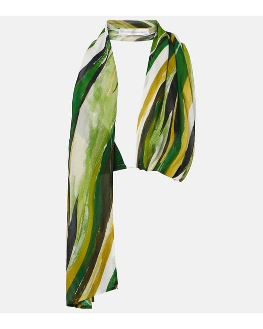 Christopher Esber Green Printed Silk Scarf Bra Top