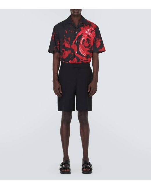 Shorts de algodon, lana y mohair Alexander McQueen de hombre de color Black