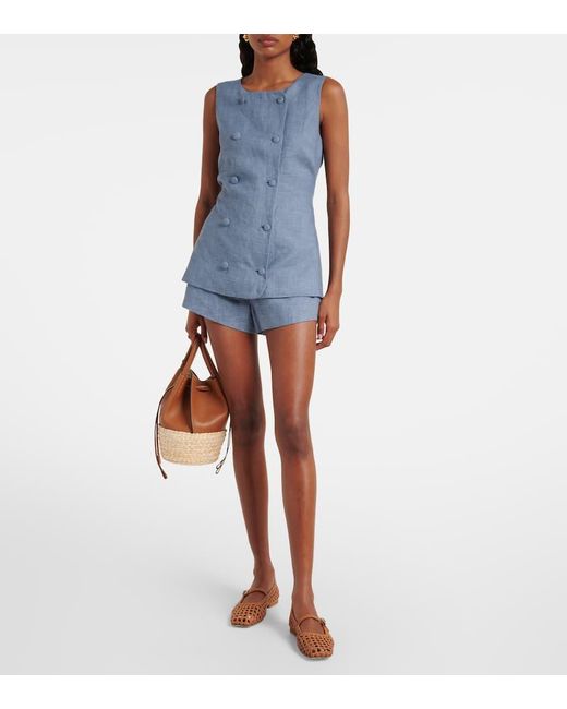 Posse Blue High-Rise Shorts Thea Aus Leinen