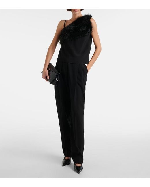 Totême Black One-Shoulder Shearling-Trimmed Top