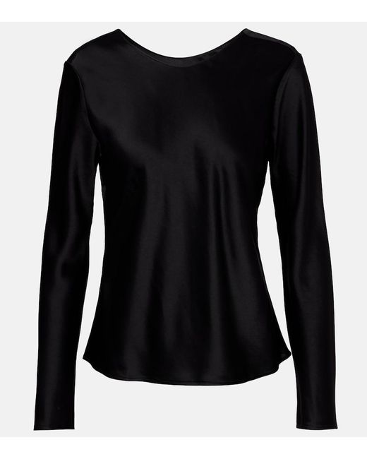 Leset Black Barb Draped Satin Top