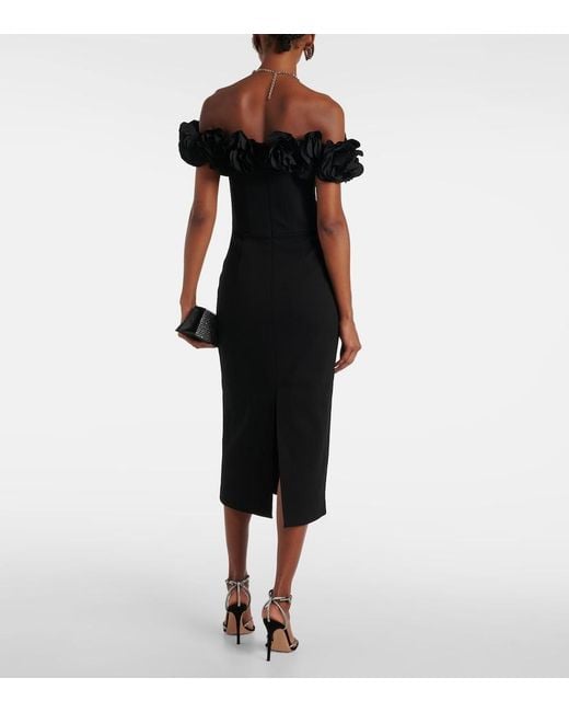 Rebecca Vallance Black Odetta Floral-Applique Midi Dress