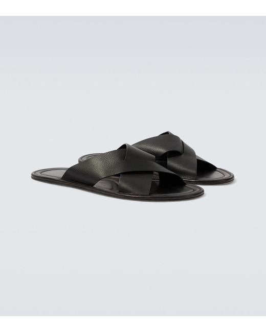 The Row Black Malick Cross Leather Sandals for men