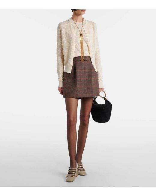 Chloé Brown Checked Virgin Wool Miniskirt
