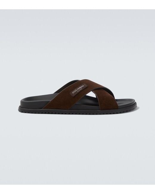 Dolce & Gabbana Brown Suede Slides for men