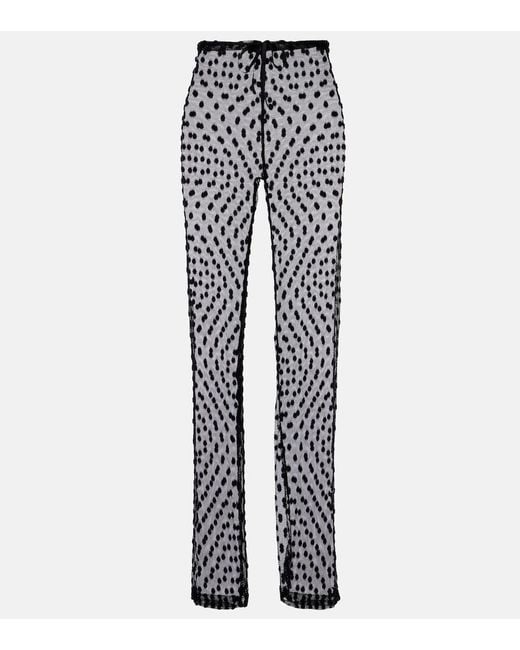 Dries Van Noten Blue Polka-Dot Mesh Slim Pants