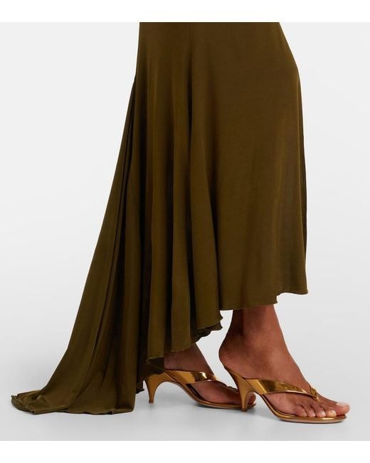 Blumarine Green Floral-Applique Ruched Maxi Dress