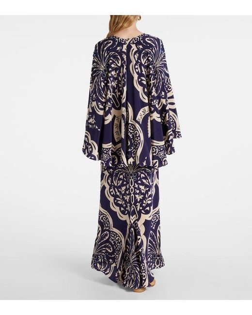 Johanna Ortiz Blue Sequined Printed Silk Maxi Dress