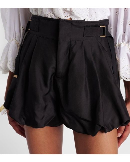 Chloé Black Belted High-Rise Silk Habotai Shorts