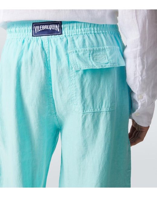 Vilebrequin Blue Linen Wide-Leg Pants for men