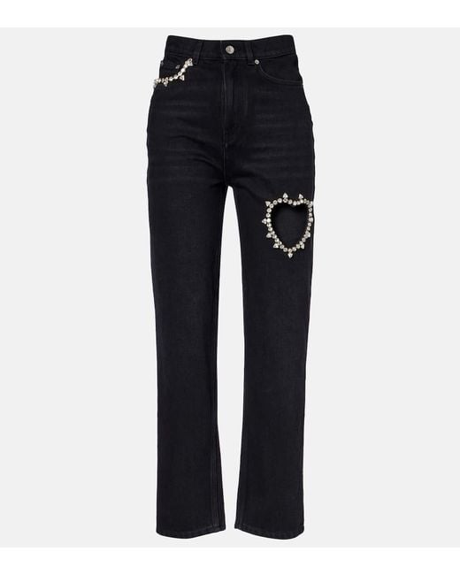 Area Blue Crystal-Embellished Straight Jeans
