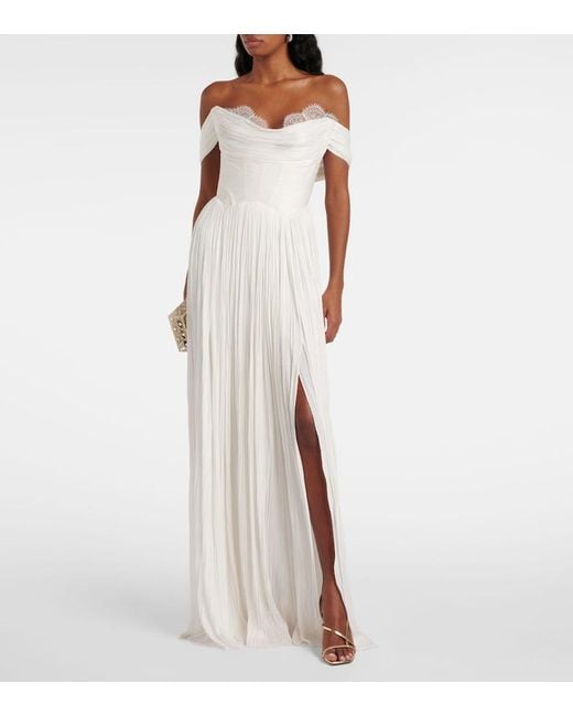 Maria Lucia Hohan White Sharon Off-Shoulder Silk Gown