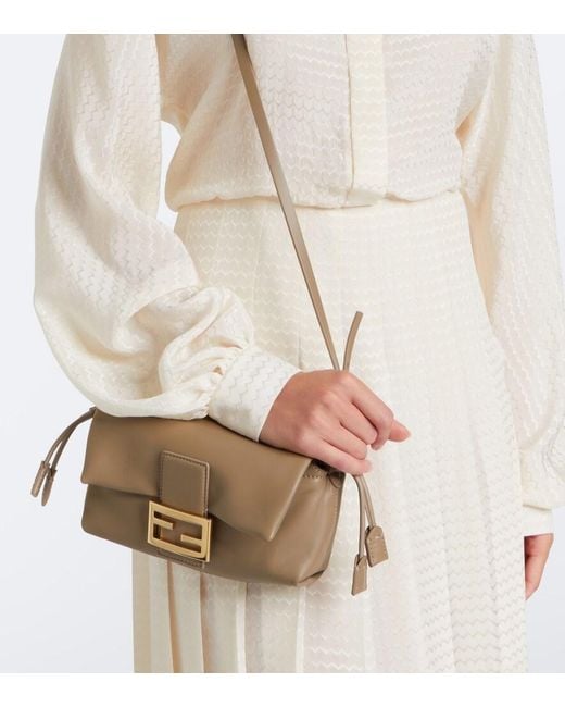 Fendi Metallic Baguette Small Leather Shoulder Bag