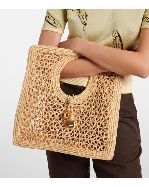Jacquemus Metallic Spiaggia Small Raffia Tote Bag