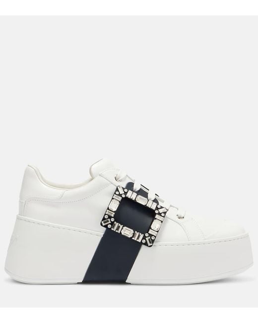 Roger Vivier White Viv Skate Leather Platform Sneakers