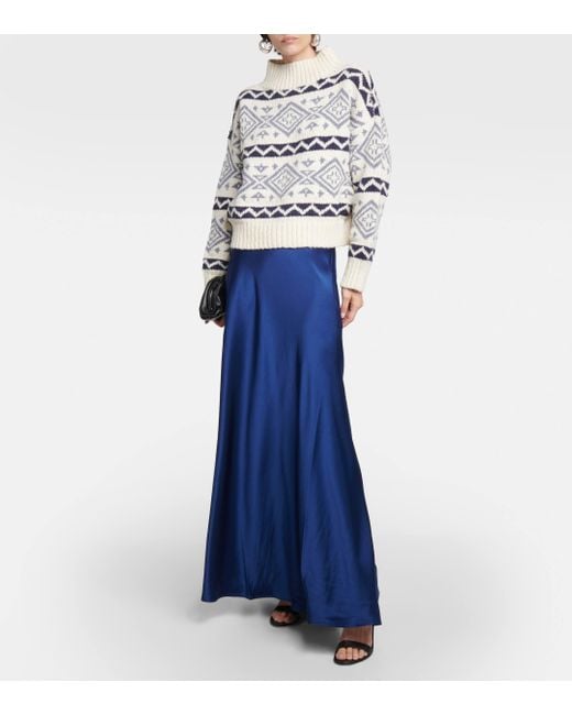 Polo Ralph Lauren Blue Satin Maxi Skirt