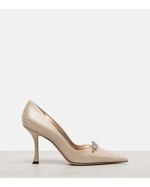 Jimmy Choo Natural Belinda 90 Metallic Leather Pumps