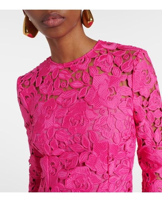 Vestido De Fiesta De Guipur Asimetrico Oscar de la Renta de color Pink