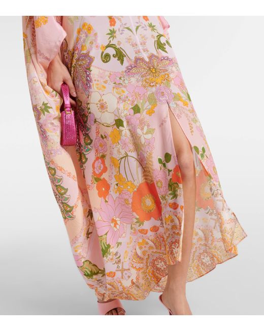Camilla Pink Printed Embellished Silk Kaftan