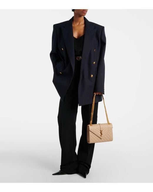 Saint Laurent Natural Envelope Große Schultertasche Aus Gestepptem Leder