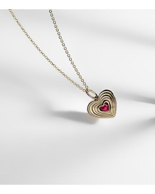 Sydney Evan White Fluted Heart 14Kt Chain Necklace With Ruby