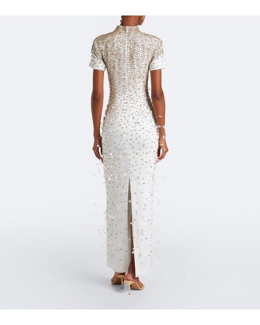 La Fuori White Seraphina Embellished Feather-Trimmed Gown