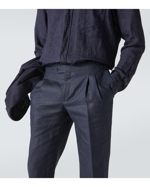 Pantalones de traje de lino Thom Sweeney de hombre de color Blue