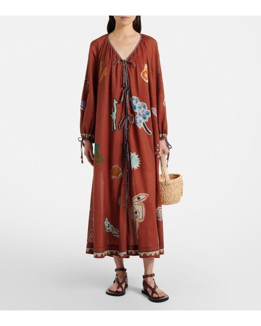 ALÉMAIS Red X Lrnce Laurence Ramie And Cotton Maxi Dress