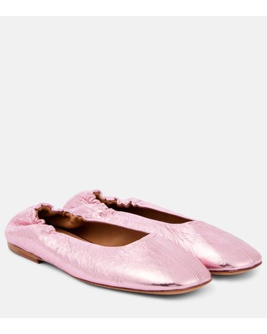 Dries Van Noten Pink Metallic Leather Ballet Flats
