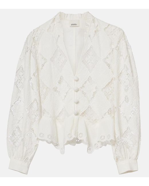 Isabel Marant White Nina Broderie Anglaise Cotton And Linen Blouse