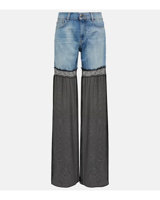 Jeans anchos de tiro medio con encaje Nensi Dojaka de color Blue
