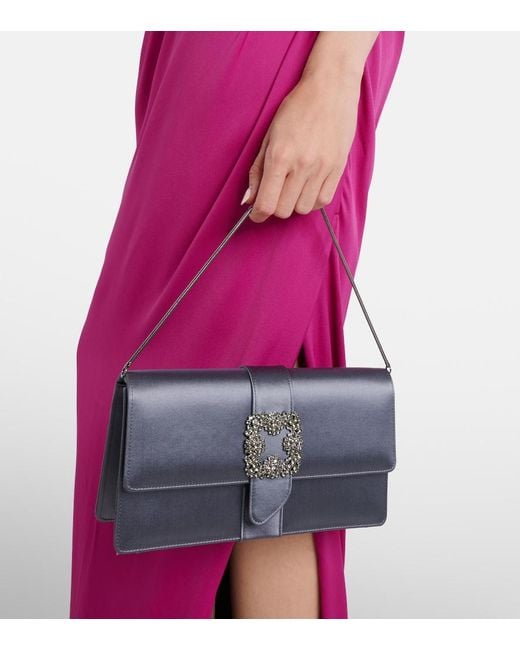 Manolo Blahnik Blue Capri Embellished Satin Clutch