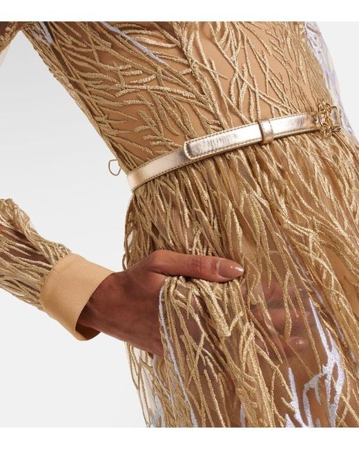 Elie Saab Natural Arboreal Midi Gown